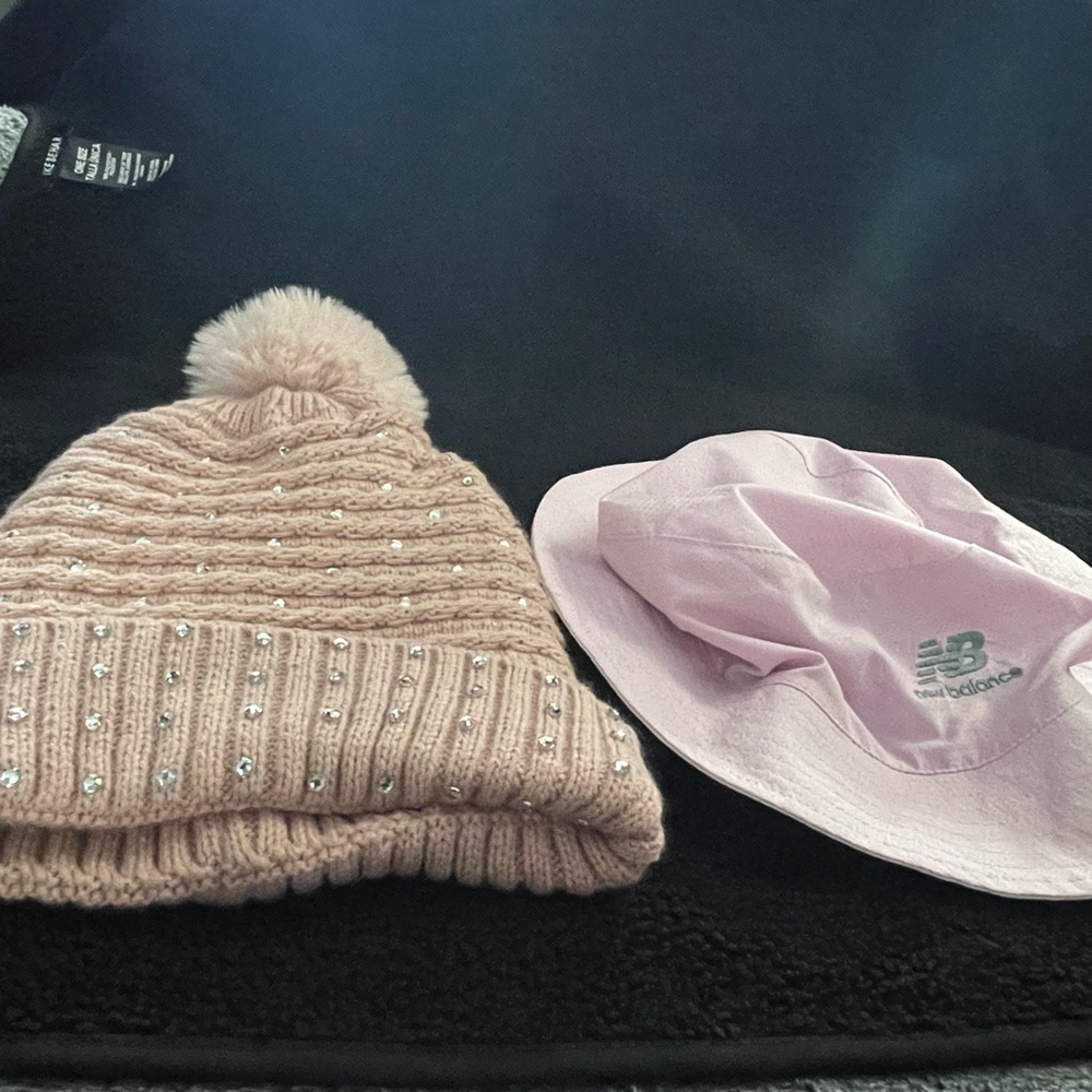 BUNDLE: New Balance Pink Bucket Hat Casual Accessories, Pink Rhinestone Beanie